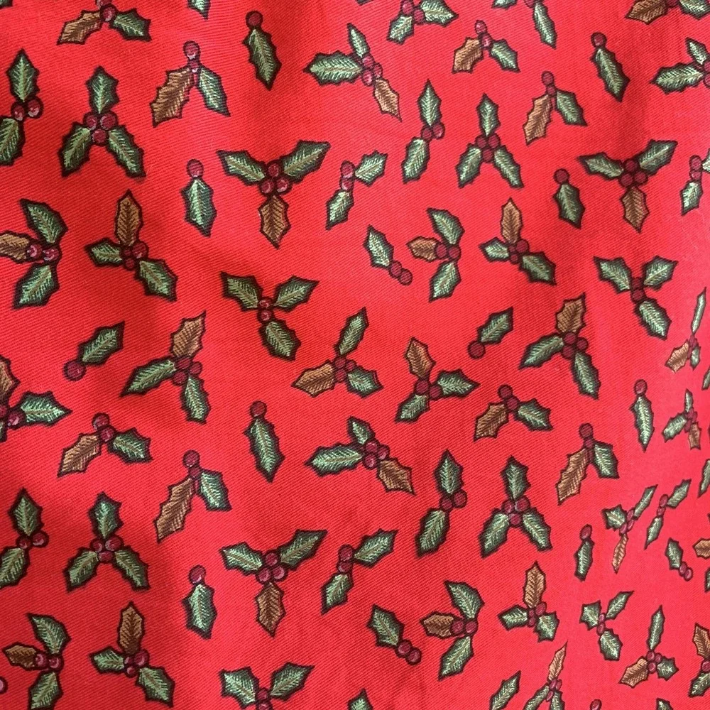 Sun River Skirt Womens Medium Red Christmas Holly Poinsettia Border Print Cotton